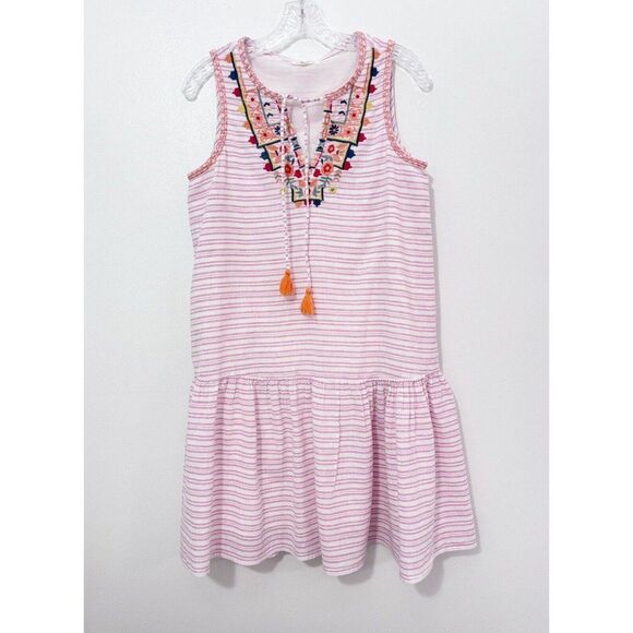 Beach Lunch Lounge Striped Cotton Shift Size Medium Pink White Orange Beach Boho - Picture 1 of 5